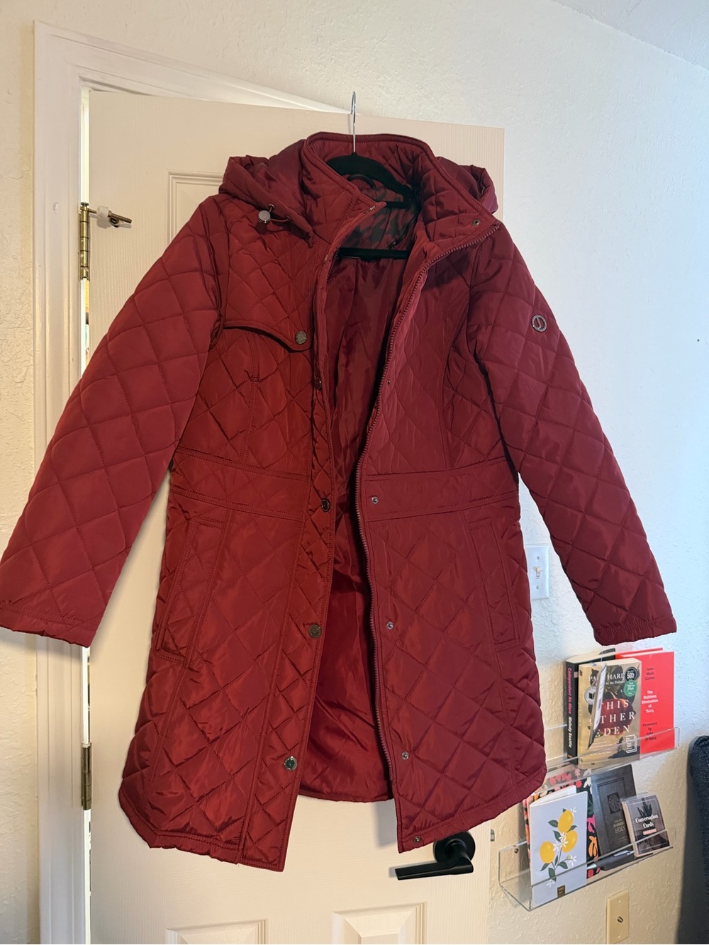 Jones Quilted Hooded Women's Coat in Deep Red